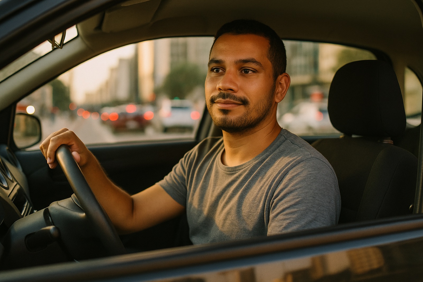Motorista de aplicativo no carro